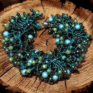 Elegant Blue and Green Hand Beaded Cha Cha Bracelet unbelievably details! 7